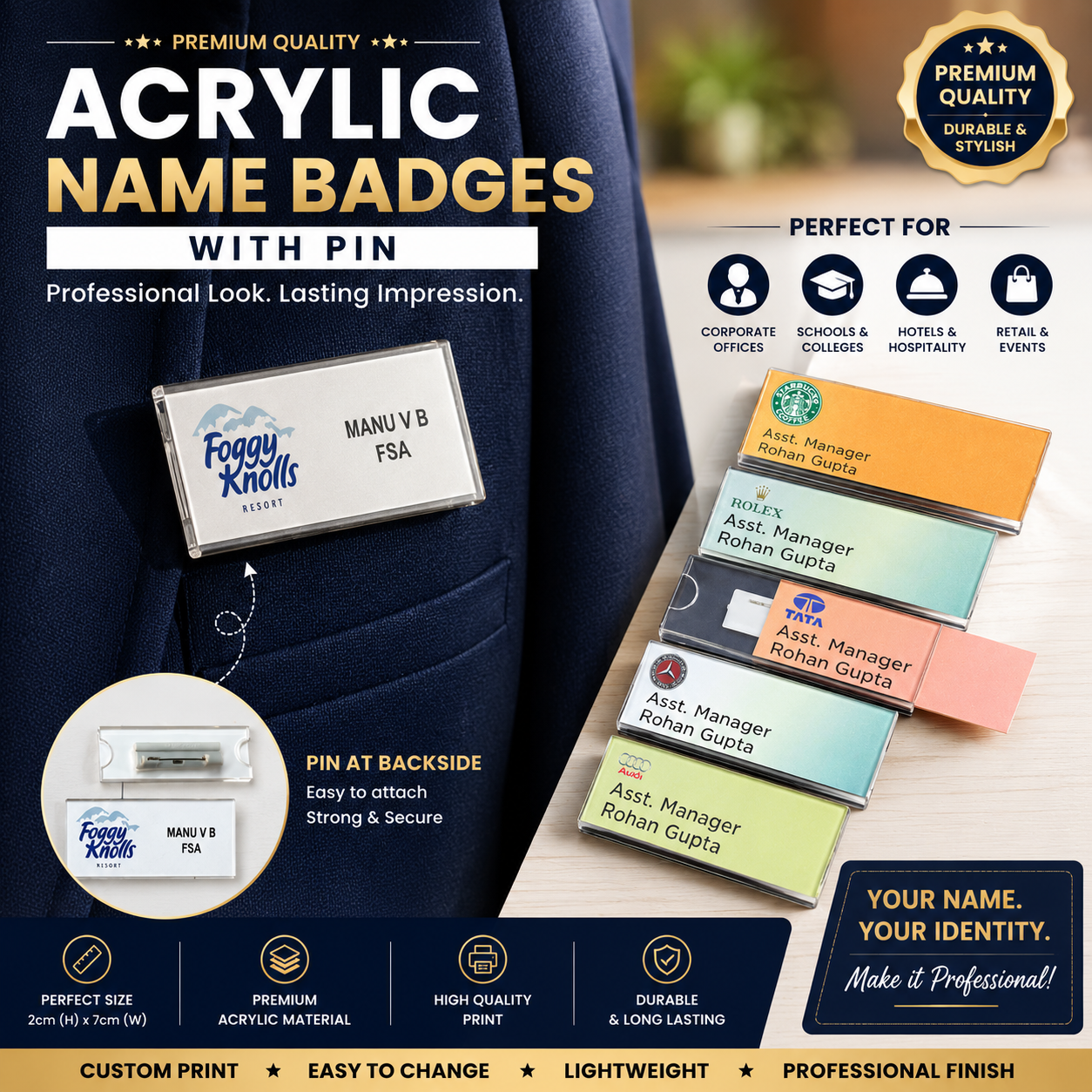 NB12  ACRYLIC NAME BADGES with PIN